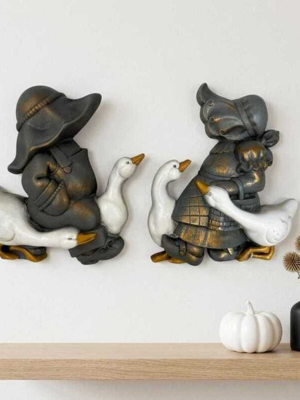 Vintage Burwood Dutch Boy Girl Goose Wall Plaques Set 1988 Country Cottage